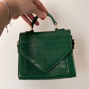 Green Croc Top-Handle Purse - VEGAN Leather